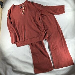Rust Brick Knit Lounge oversized matching Set button flare stretch slouchy cozy